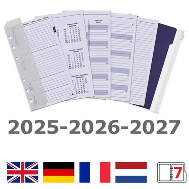 6316-25-26-27 170 x 95 mm Personal 6 Ring Agenda Organizer Refills Complete Set Weekly EN DE FR 2025 2026 2027